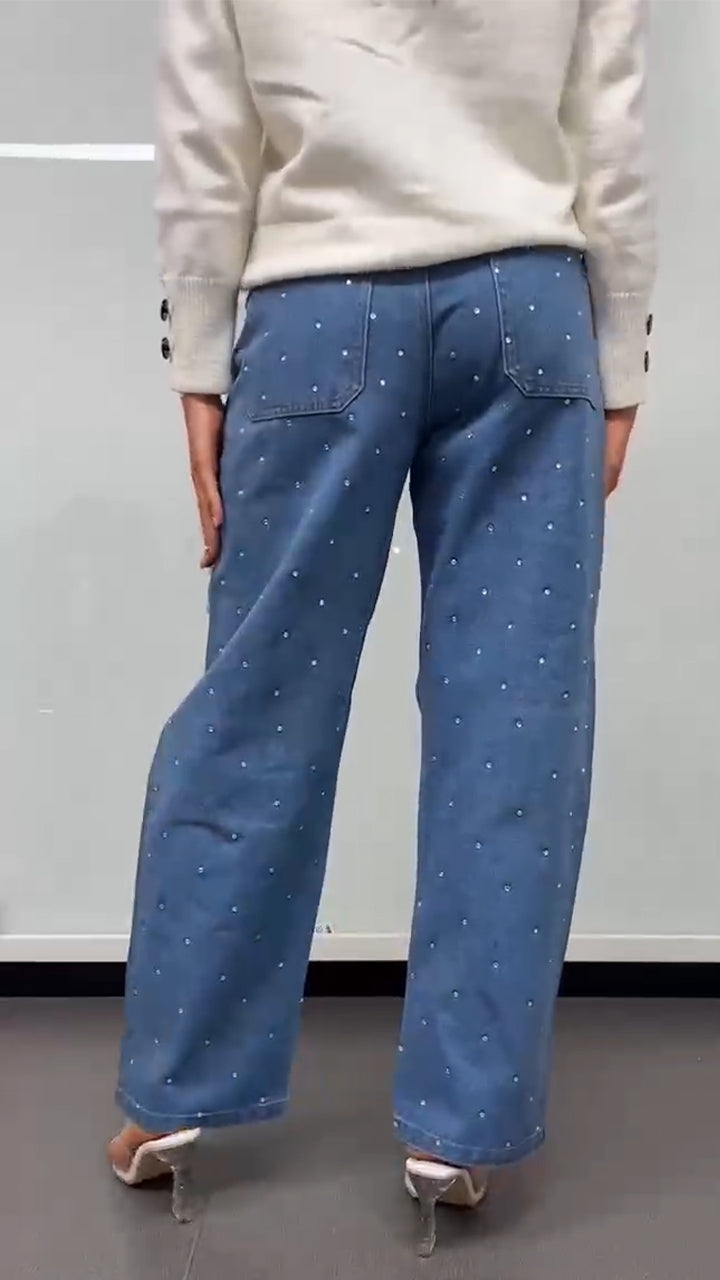 Women's Printed Rhinestone Hollow Casual Jeans