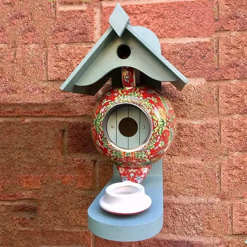 William Morris Teal Teapot Hummingbird House, Buy 2 Free Shipping