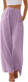 LILLUSORY Women's Linen Summer Palazzo Pants Flowy Wide Leg Beach Pants with Pockets