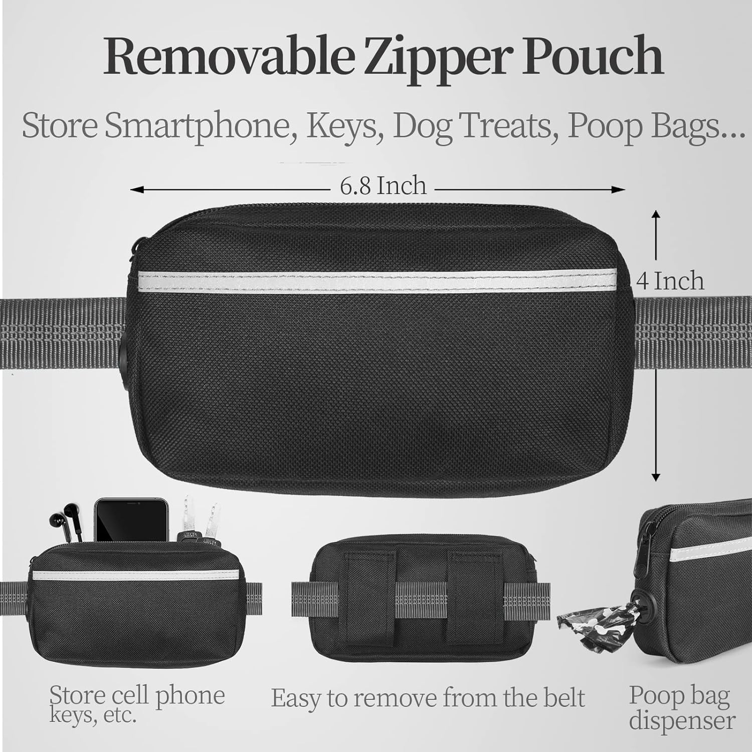 iYoShop Hands Free Dog Leash with Zipper Pouch, Dual Padded Handles and Durable Bungee for Walking, Jogging and Running Your Dog (Large, 25-120 lbs, Black)