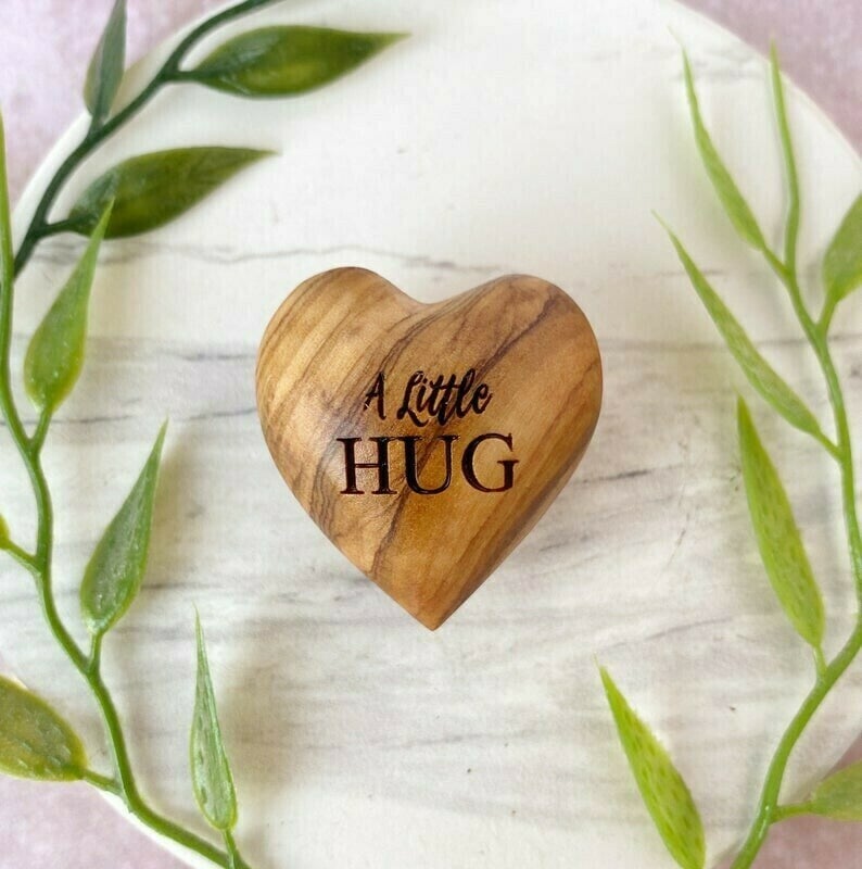 Little Pocket Hug Wooden Heart Token--Miss You Note, Isolation Gift for Someone You Love