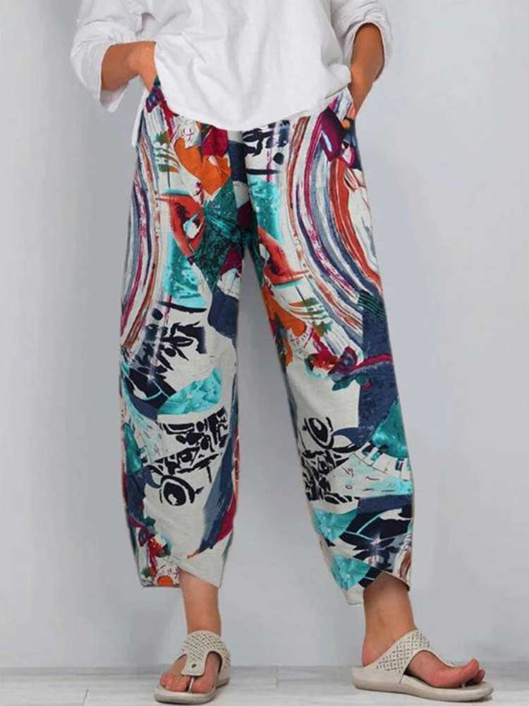 Women Printed Abstract Pocket Casual Pants