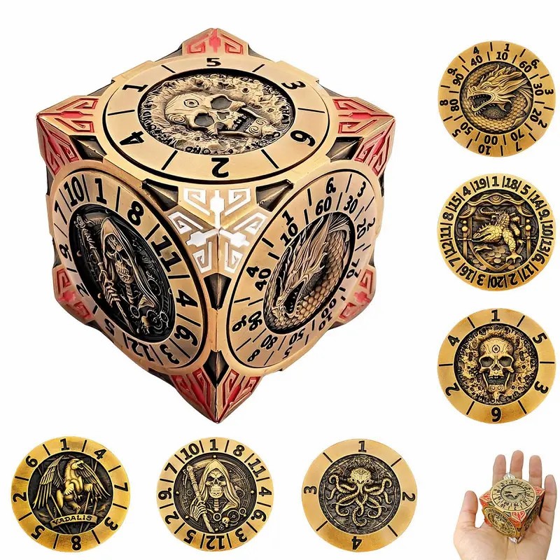 7-in-1 Metal Spinner Dice – Rotating Fidget DND Sculpture for RPG Fans