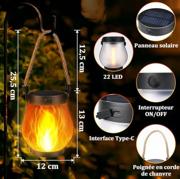 🔥Dernier jour de promotion 49 % 🔥 Lanterne solaire extérieure à flamme dansante