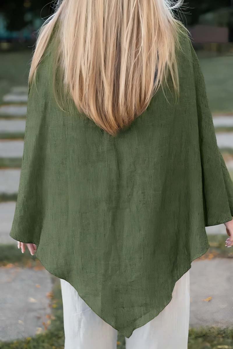 Women's solid color casual loose asymmetric cotton and linen top