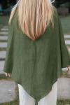 Women's solid color casual loose asymmetric cotton and linen top