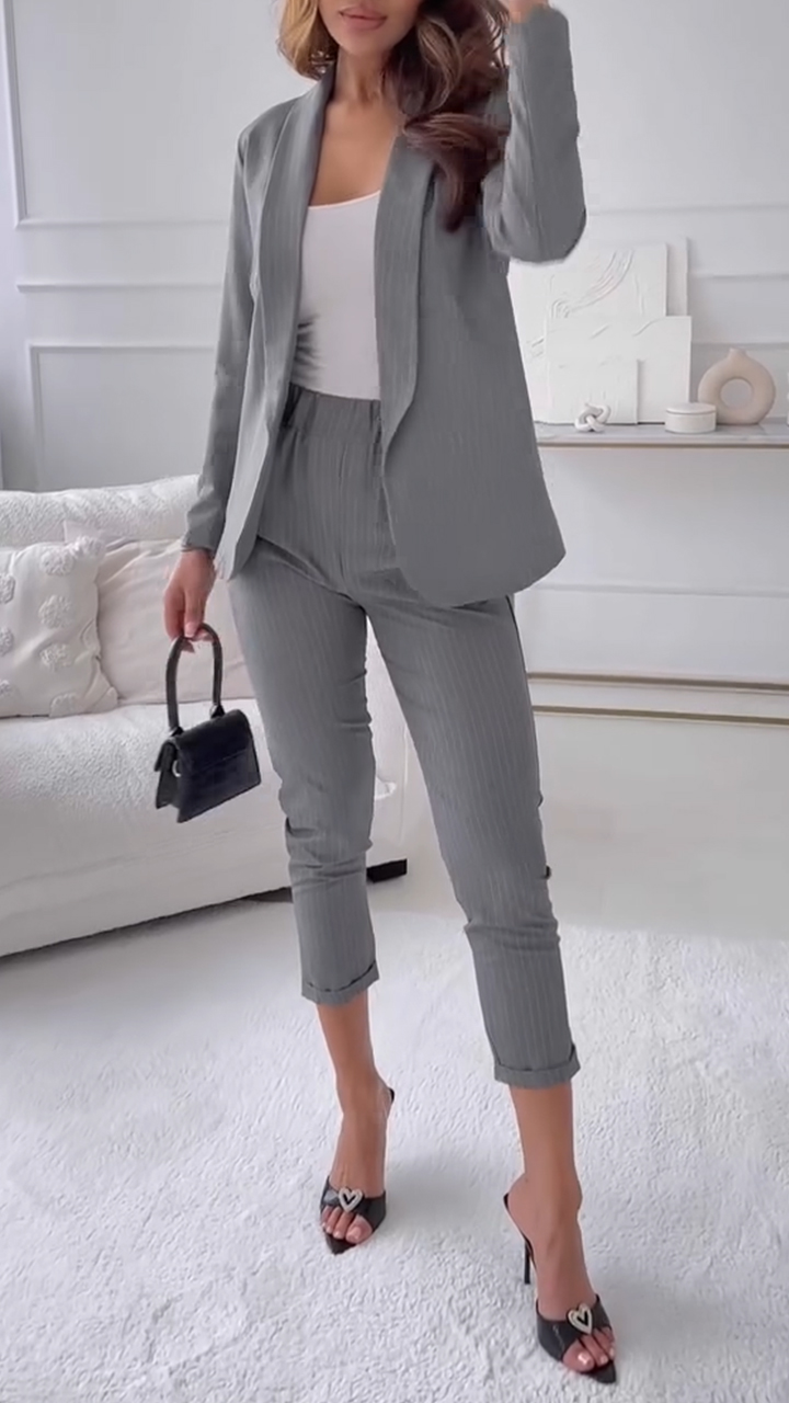 Women's Lapel Striped Casual Suit