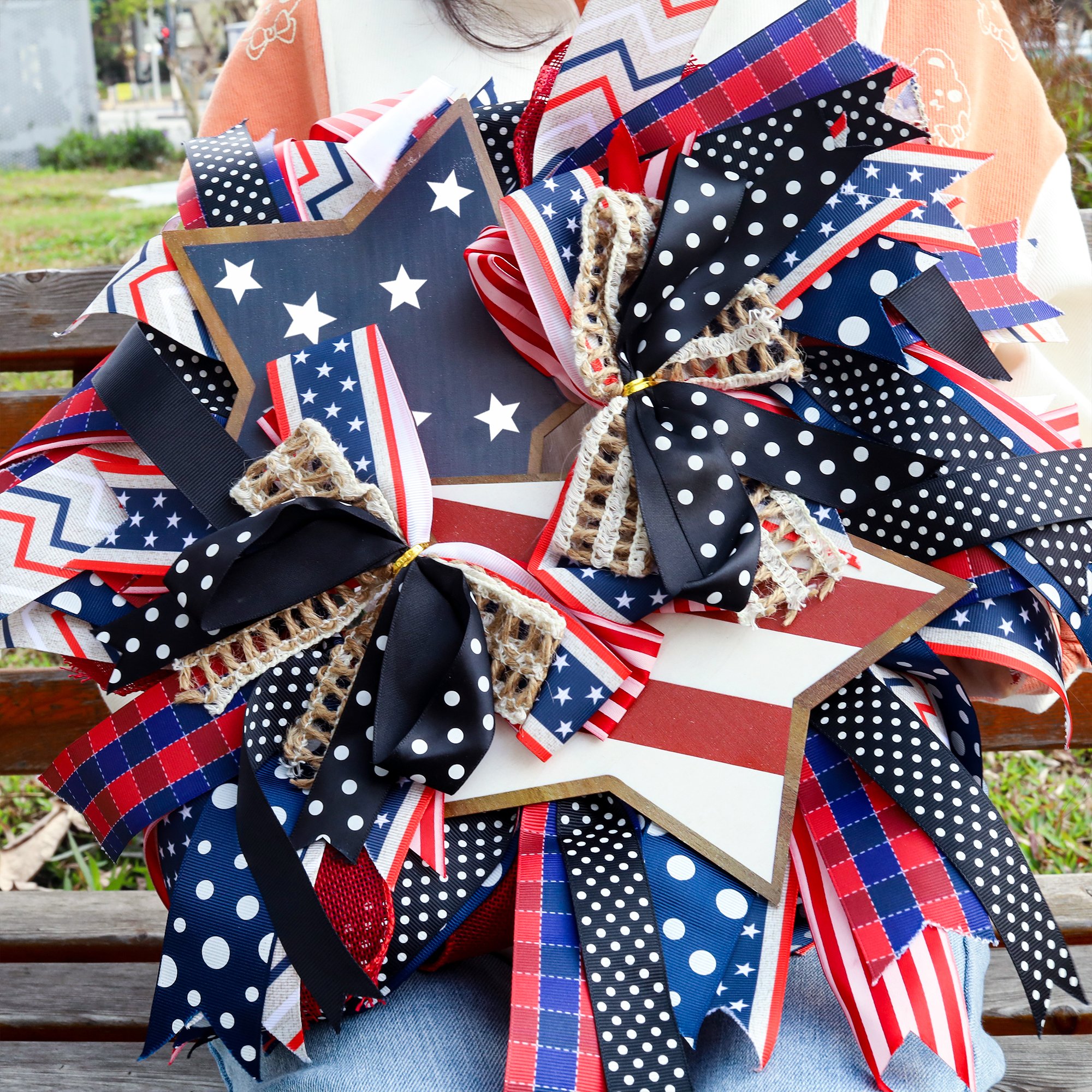 🏵100% Handmade American Patriotic Star Wreath(Mariana Smith Handmade®)