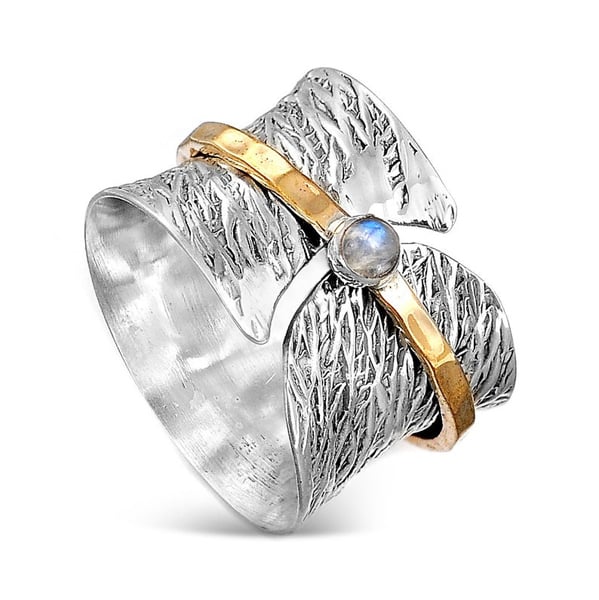 🔥 Last Day Promotion 75% OFF🎁Sterling Silver Moonstone Meditation Wide band Spinner Ring