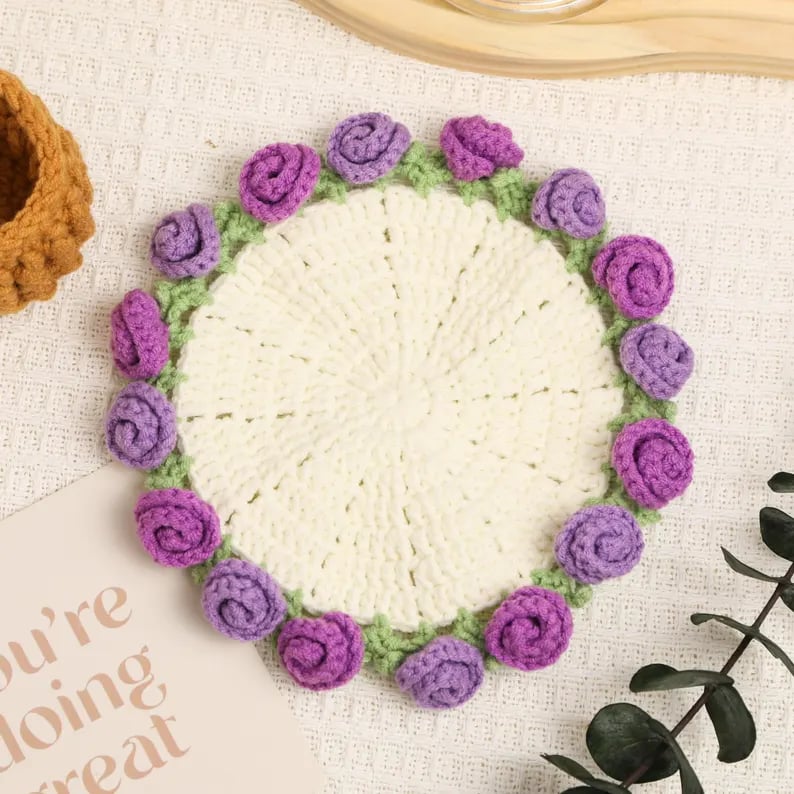 🌹100% Handmade Rose Coaster and Flower Basket Crochet