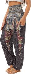 QIANXIZHAN Women's Harem Pants, High Waist Yoga Boho Trousers with Pockets