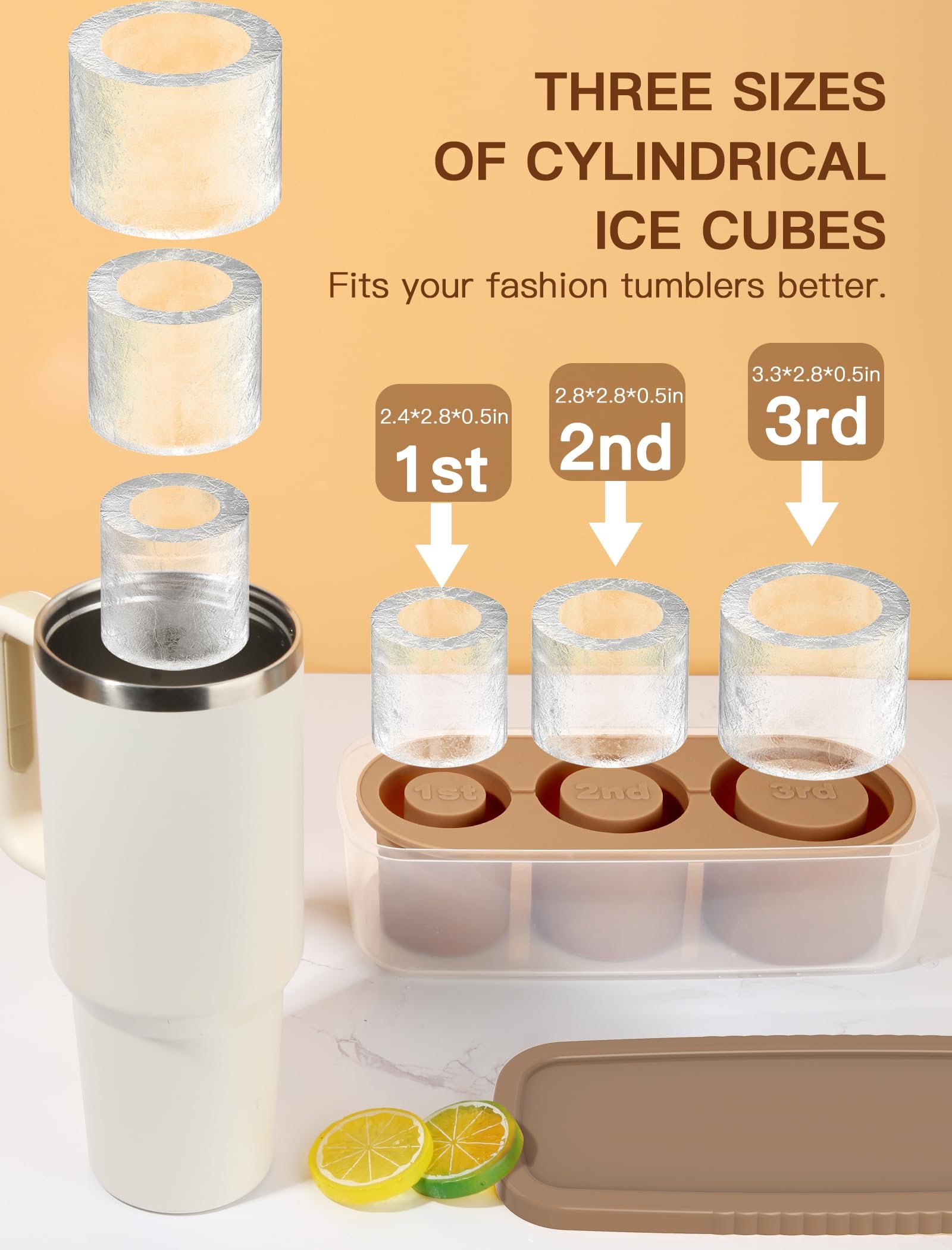 👍Last Day Promotion 60% OFF🎁3 Pcs Silicone Cylinder Ice Mold with Lid and Bin for Freezer