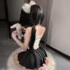 Cute Cat Ear Crop Top & Pleated Skirt Set - Playful Cartoon Print Outfit  PPF0335