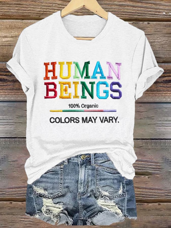 Retro Human Beings 100% Organic Colors May Vary Human Rights Equality Pride T-Shirt