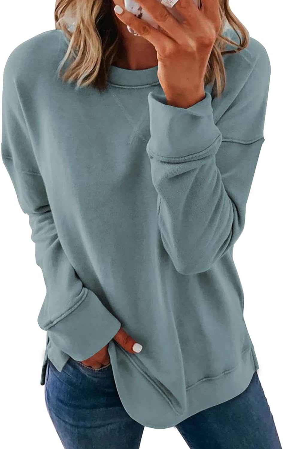 Dokotoo Women's Casual Crew Neck Sweatshirt Loose Soft Long Sleeve Pullover Tops