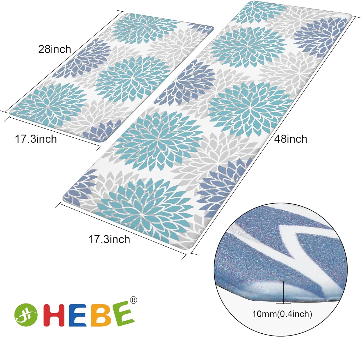 HEBE Anti Fatigue Kitchen Rug Sets 2 Piece Non Slip Kitchen Mats for Floor Cushioned Kitchen Rugs and Mats Waterproof Comfort Standing Mat Runner for Kitchen,Home Office,Sink,Laundry