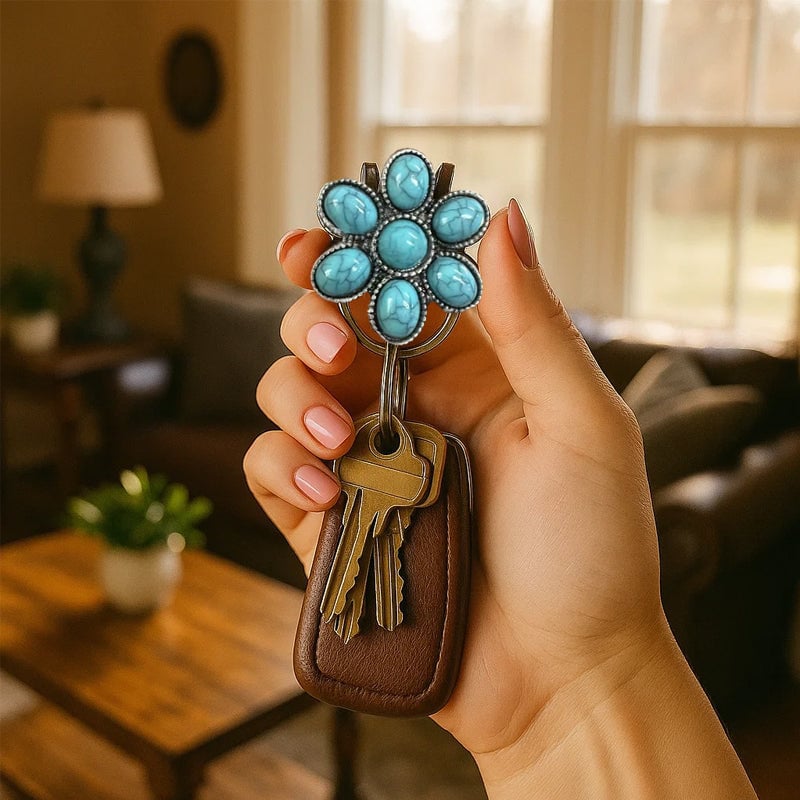 🔥Last Day Promotion 70% OFF🌼Turquoise Flower Clip Keychain⚡Buy 2 Get 1 Free