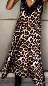 Women's V-neck Sleeveless Leopard Lace Stitching Casual Dress