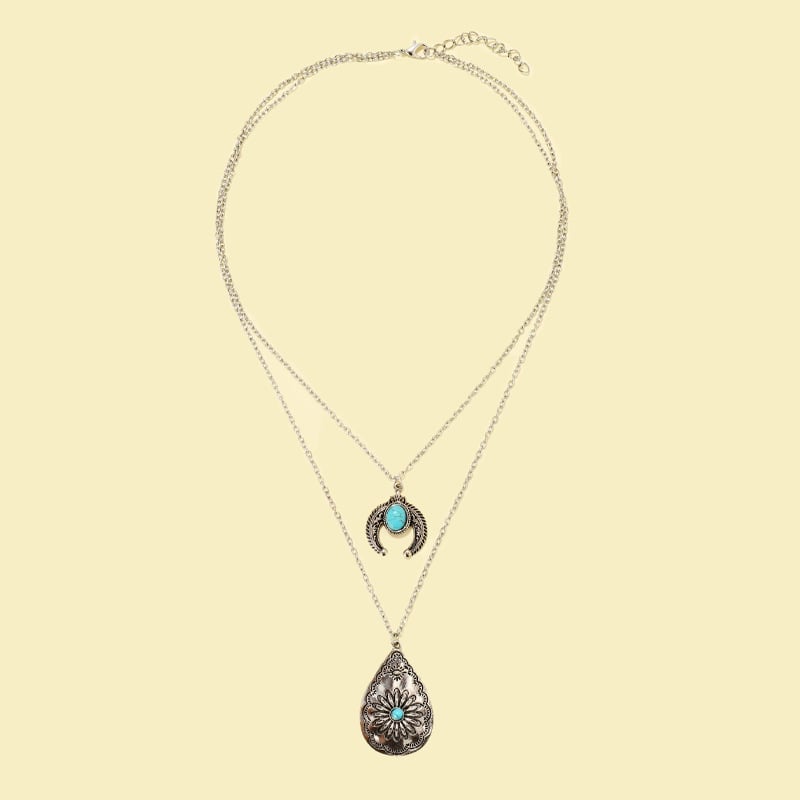 🔥Last Day 75% OFF🎁Turquoise Drop Carved Double Layer Necklace
