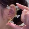 Vintage Crystal Butterfly Flower Ear Cuffs 2pcs Non-Pierced Sparkling Iced Out Rhinestone Butterfly Cartilage Climber Ear Wrap Prom Party Festival Ear Jewelry for Women