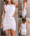 BTFBM Women 2024 Summer Sleeveless Tank Dresses Crew Neck Slim Fit Short Casual Ruched Bodycon Party Club Mini Dress