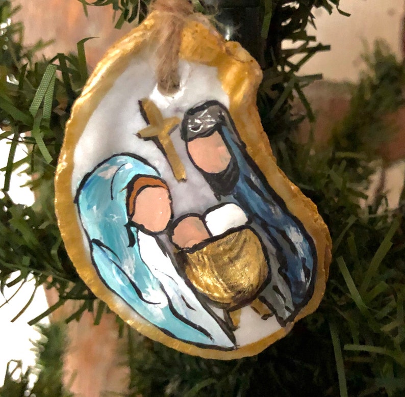 🎅2024 Christmas Gift--💙Handmade Oyster Shell Nativity Ornament