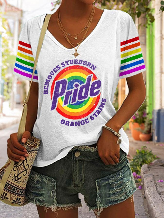 Women's Retro Pride LGBTQ Print V Neck T-Shirt