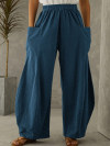 Women Cotton Linen Pocket Elastic Waist Pants