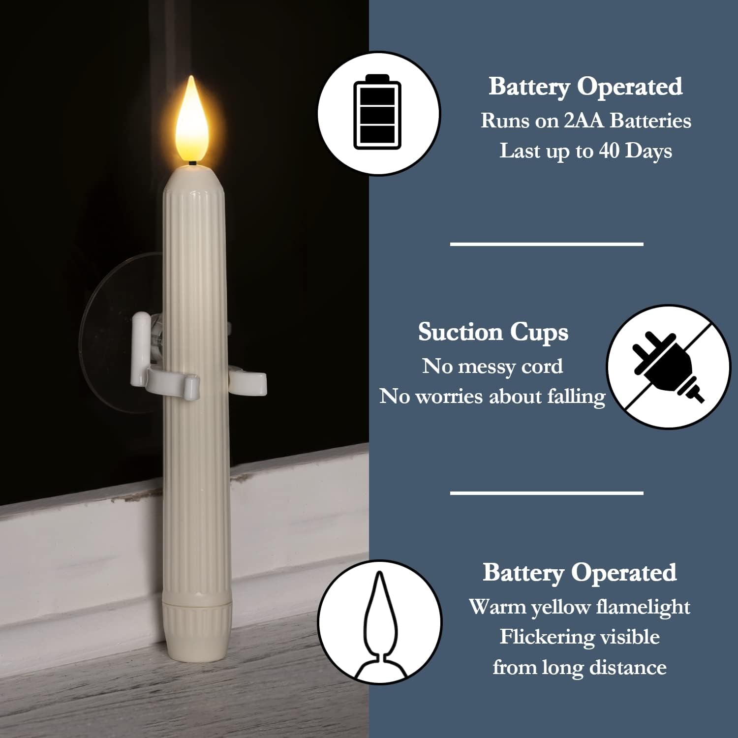 🎄Christmas Sales 48% OFF🔥6 PCS Window Flameless Led Taper Candles with Sensor Dusk to Dawn