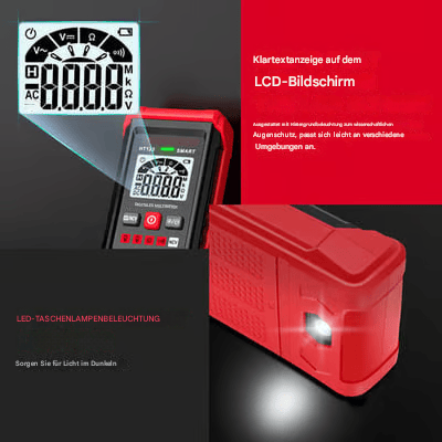 👍Neues automatisches Digitalmultimeter HT – mit berührungsloser Spannungsfunktion für Wechsel-/Gleichspannung (rot)