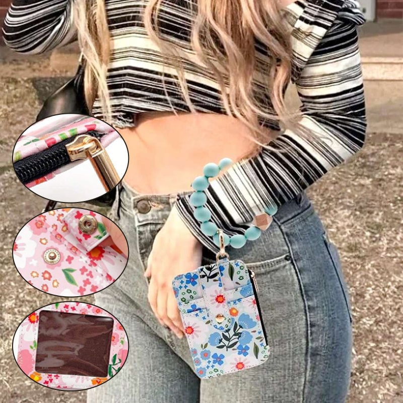 (🔥2025 NEW YEAR SALE - 50% OFF) Floral leather small wallet with keychain and bracelet 🔥𝐁𝐮𝐲 𝟑 𝐆𝐞𝐭 𝐄𝐱𝐭𝐫𝐚 𝟐𝟎% 𝐎𝐅𝐅