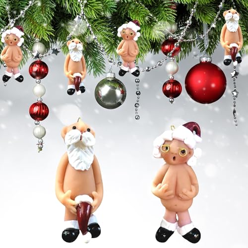 1 Pair Santa Claus Charms Christmas Decorations Nude Naughty Funny Santa Claus with Stocking Cap Ornament Party Decoration Gifts