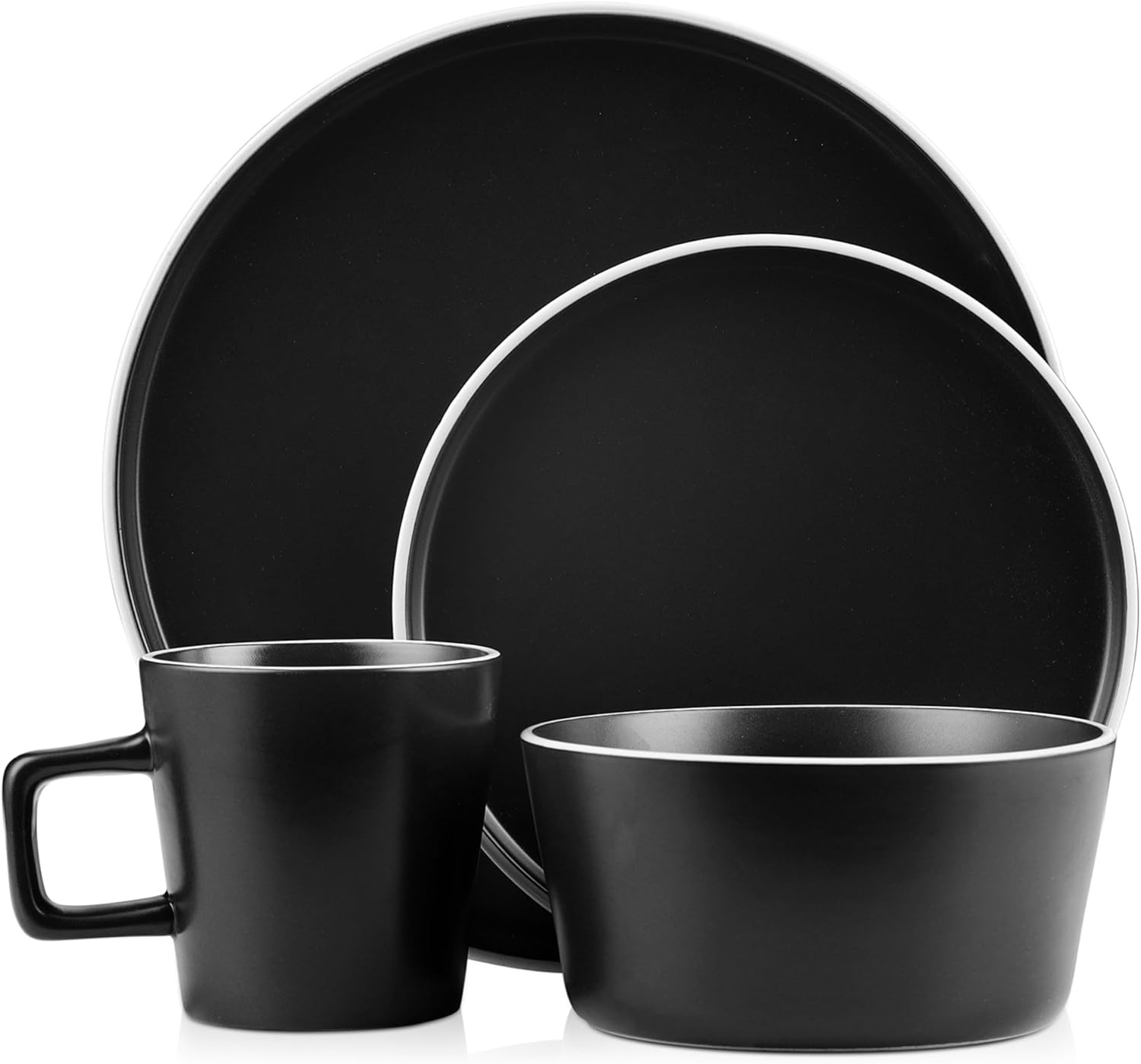 Stone Lain Coupe Dinnerware Set, Service For 4, Black Matte