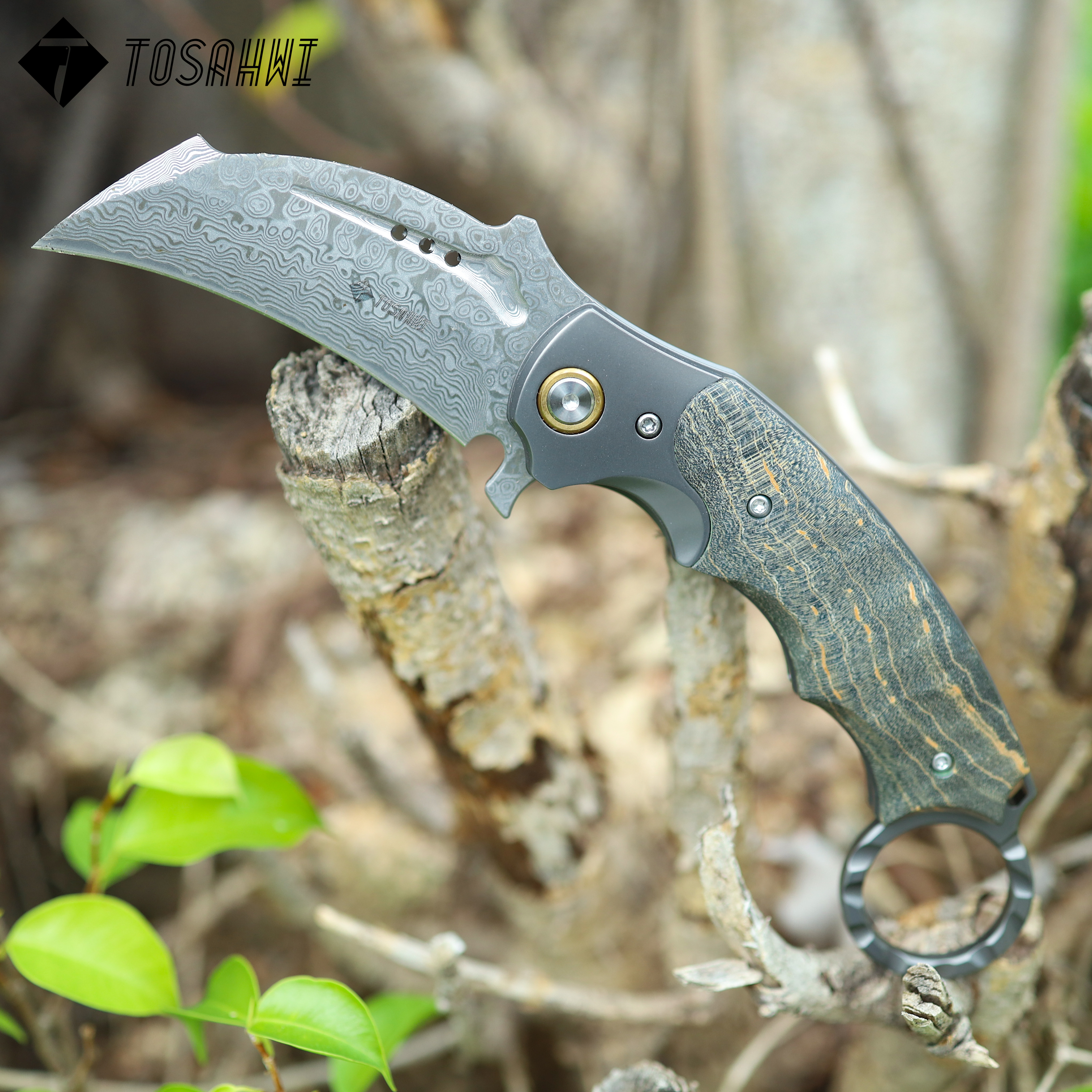 TOSAHWI Handmade Damascus steel karambit folding blades-233YQ-60