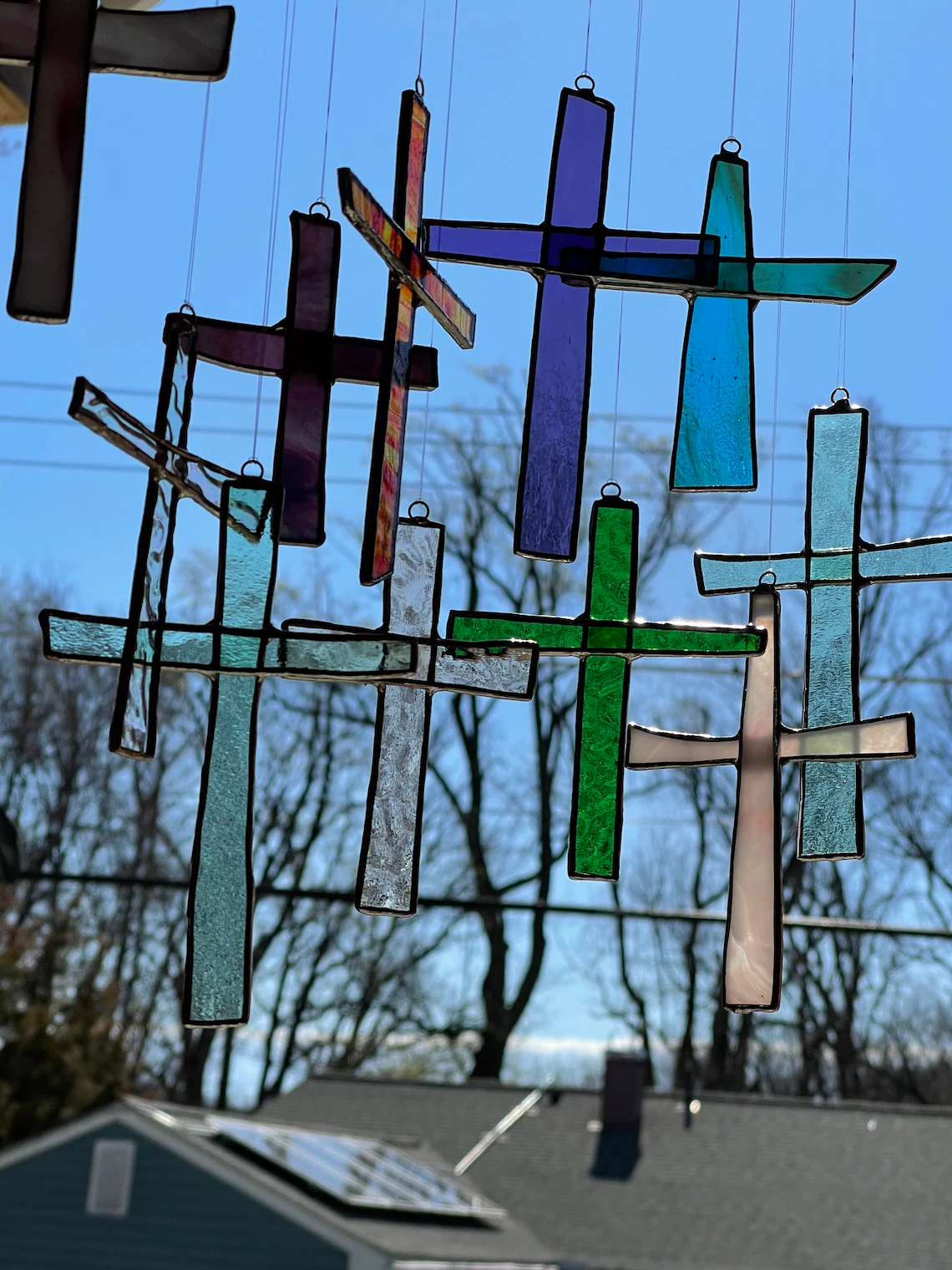 <strong>Handmade</strong> Tiffany Colorful Sun Catching-Cross Ornament✝️