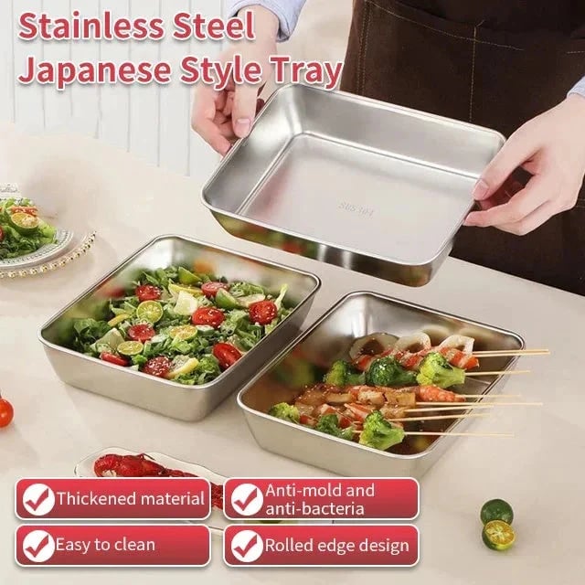 🔥Last Day Promotion 50% OFF🔥Stainless Steel Square Plate（With Lid）