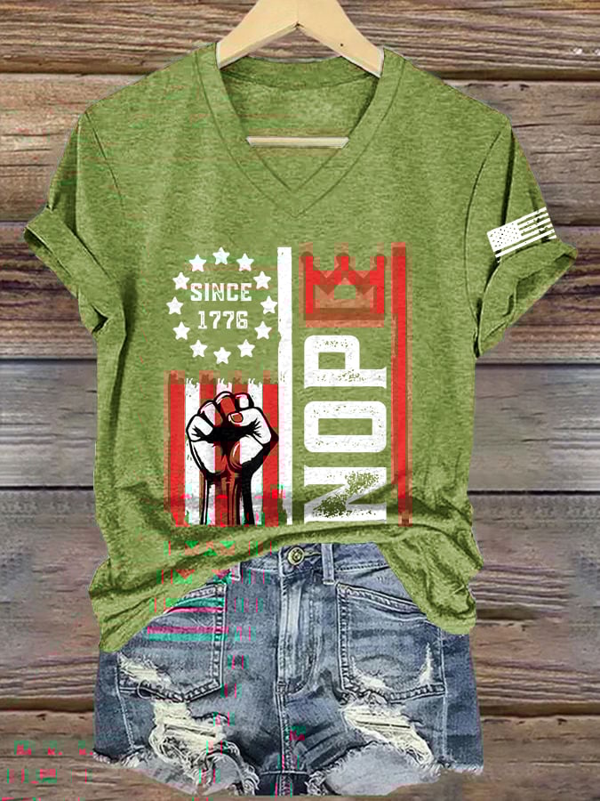 Women's Retro No Kings Nope Protest Print Short Sleeve T-Shirt