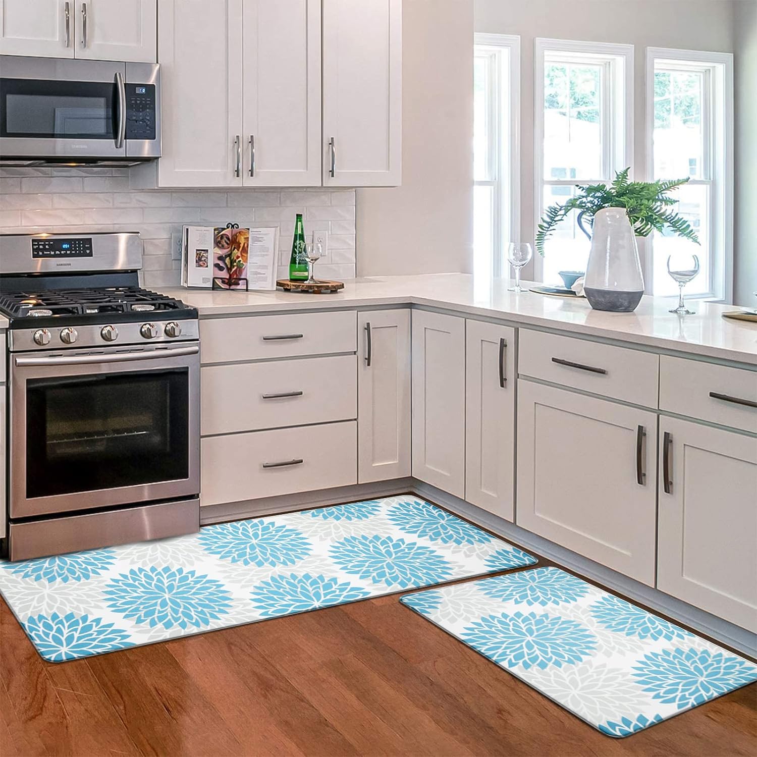 HEBE Anti Fatigue Kitchen Rug Sets 2 Piece Non Slip Kitchen Mats for Floor Cushioned Kitchen Rugs and Mats Waterproof Comfort Standing Mat Runner for Kitchen,Home Office,Sink,Laundry