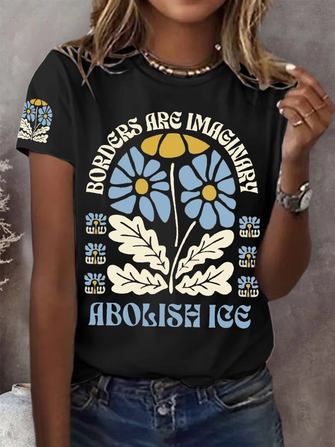 Women's Abolish ICE Print Round Neck T-Shirt