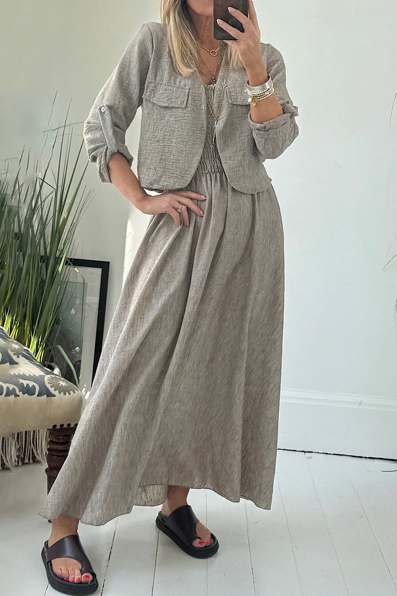 Women's Cotton and Linen Suspender Cardigan Casual Suit