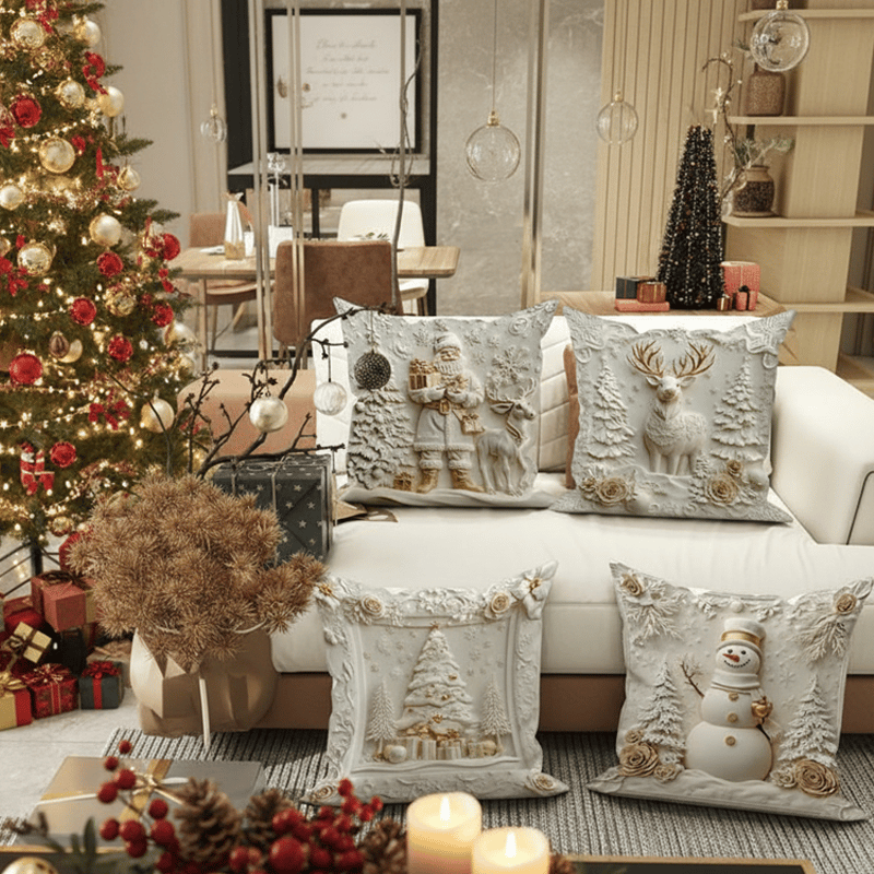 🎄 Soft Christmas Pillow Covers – 4-Piece Set for Cozy Holiday Vibes!