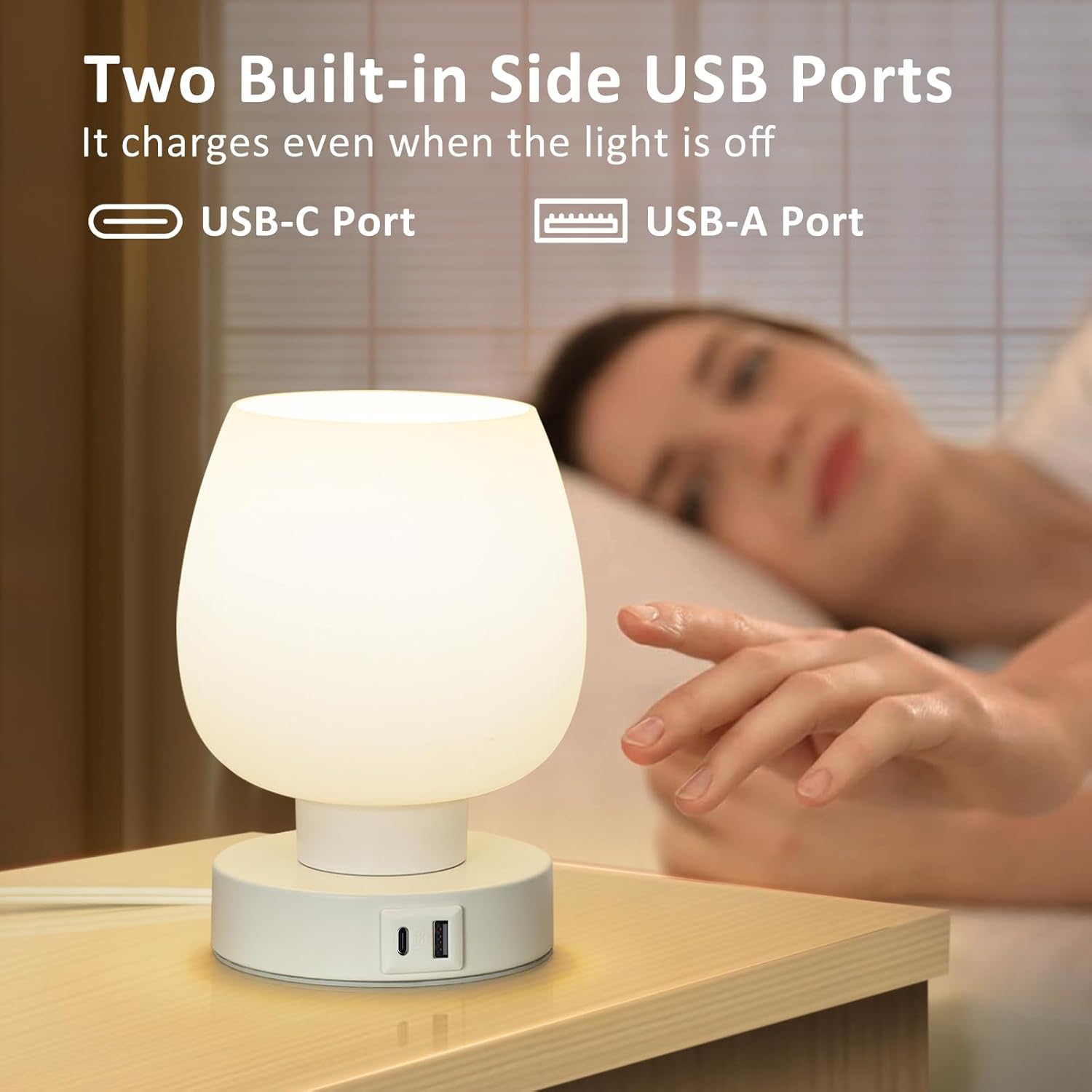 Touch Bedside Table Lamp - Modern Small Lamp for Bedroom Living Room Nightstand, Desk lamp with White Opal Glass Lamp Shade, Warm LED Bulb, 3 Way Dimmable, Simple Design Mother's Day Gifts