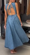 Women's Round Neck Sleeveless Denim A-line Dress
