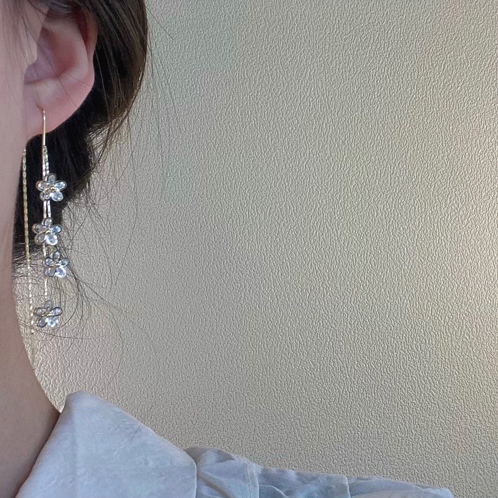 Fashion Crystal Flower Tassel Earrings