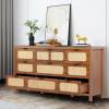 9 Drawer Dresser with Rattan Finish, Modern Farmhouse Chest of Drawers with Metal Handles, Accent Wood Storage Cabinet for Bedroom, Living Room and Kitchen (Natural)