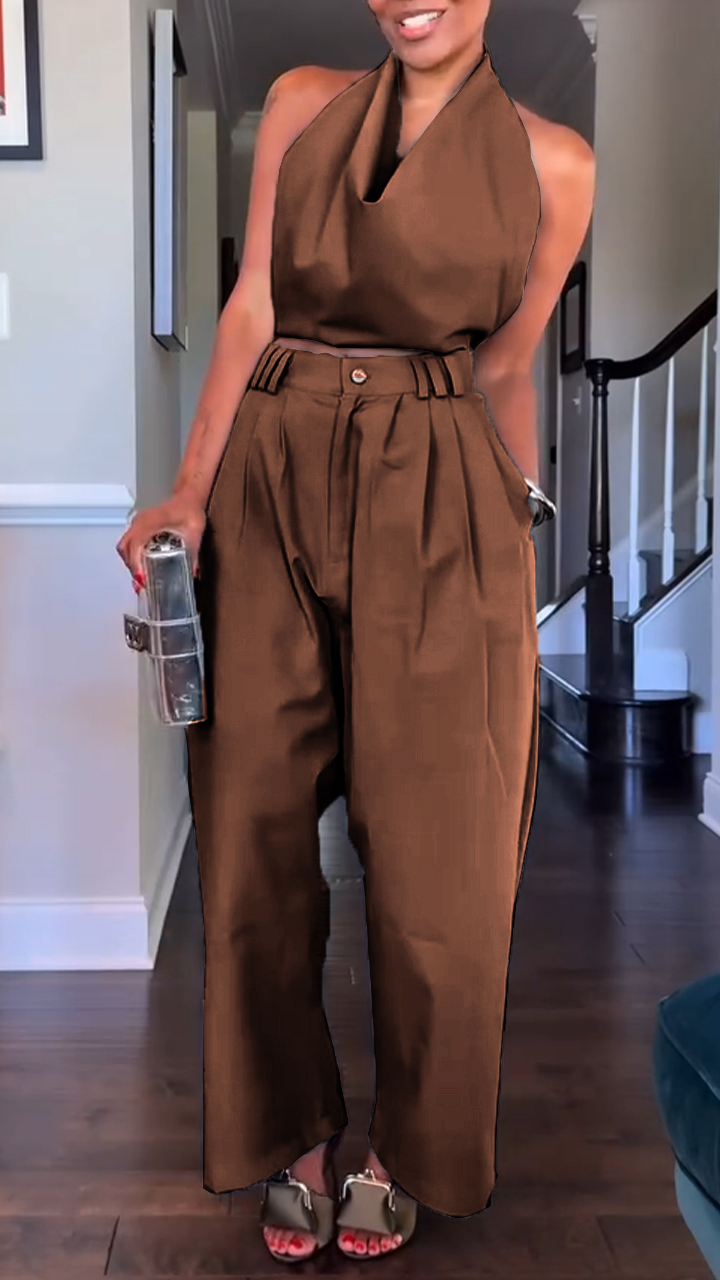 🔥60% OFF💃💎Own the Look, Save More!✨Women's Halter Neck Sleeveless Cotton and Linen Casual Suit