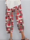 Women Loose Printed Dot Elastic Waist Pocket Pants