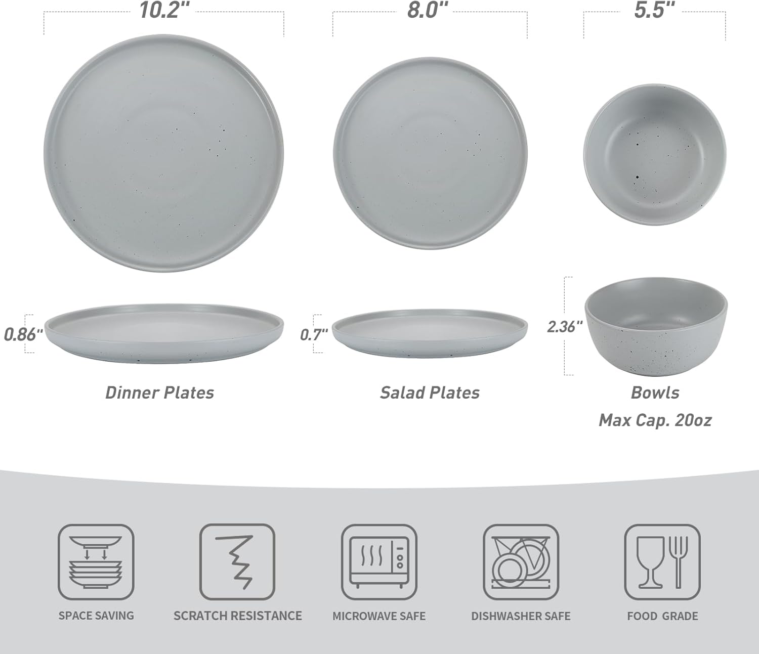 Famiware Mercury Plates and Bowls Sets, 12 Pieces Stoneware Dinnerware Sets, Dishes Set for 4, Microwave and Dishwasher Safe, Multi-color