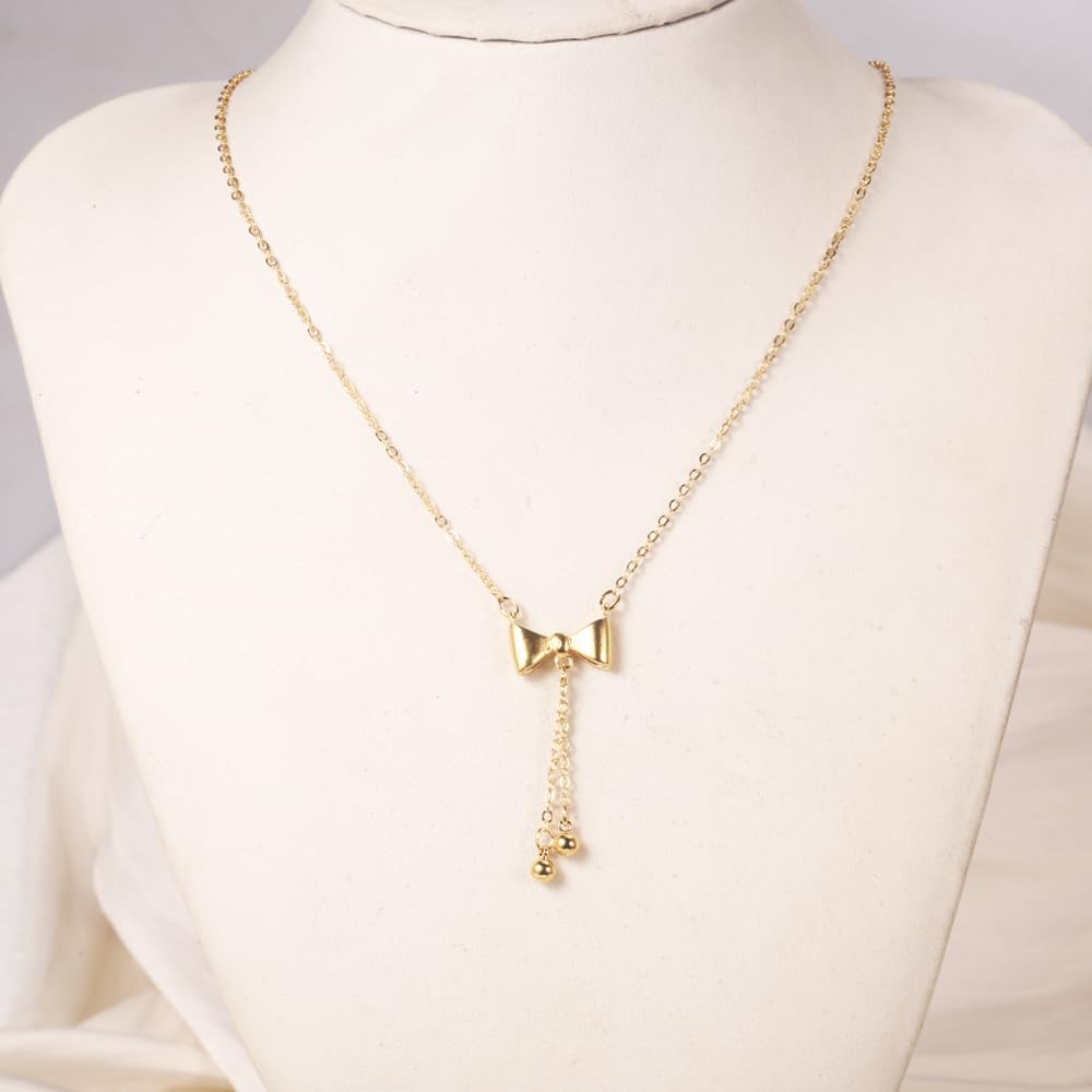 SUNNYOUTH Bow Necklace for Women Girls Bowknot Choker Necklace 14K Gold Plated Ribbon Choker Necklaces Fashion Jewelry Gifts