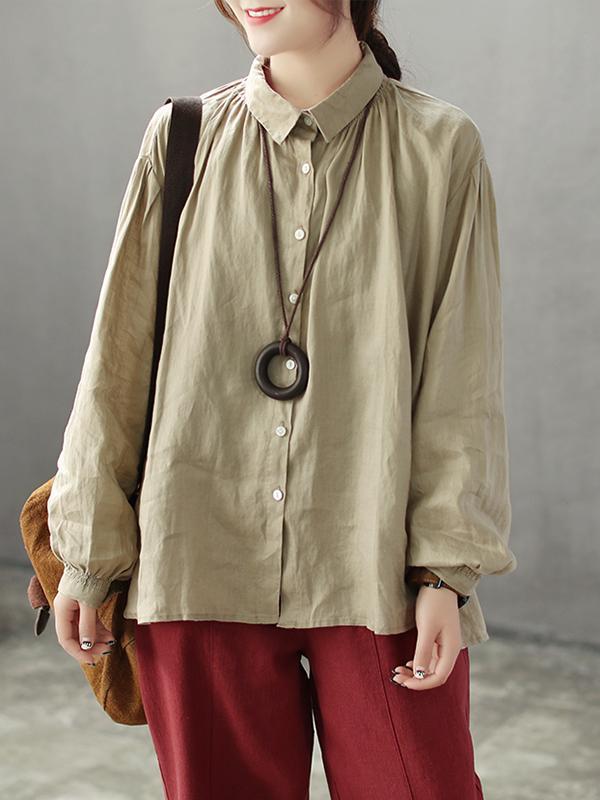 Concetta Vintage Linen Cotton Smock Shirt in Solid Color